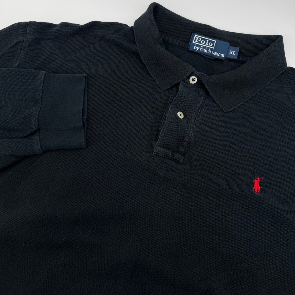 Polo Ralph Lauren Long Sleeve Collared Polo Shirt Mens XL Black Embroidered Pony